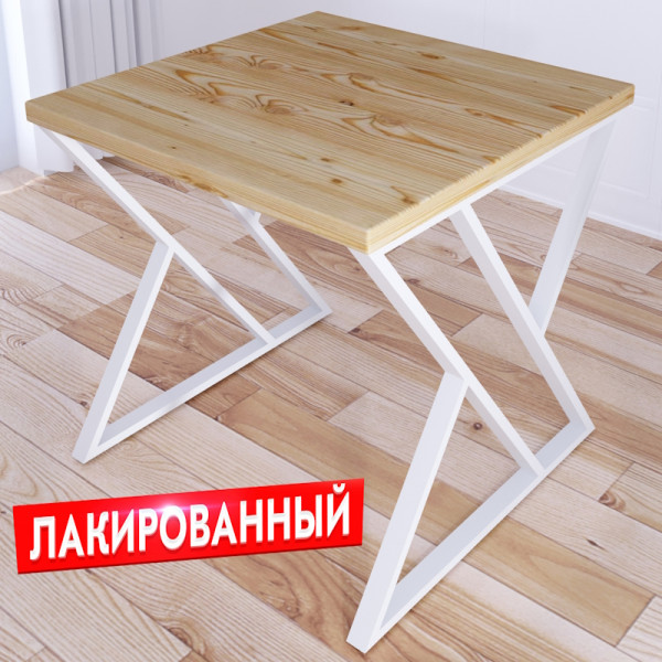 Стол кухонный Loft с квадратной лакированной столешницей из массива сосны 40 мм и белыми металлическими Z-образными ножками, 80x80х75 см