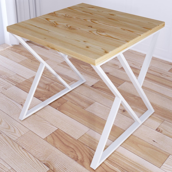 Стол кухонный Loft с квадратной столешницей без покрытия из массива сосны 40 мм и белыми металлическими Z-образными ножками, 80x80х75 см