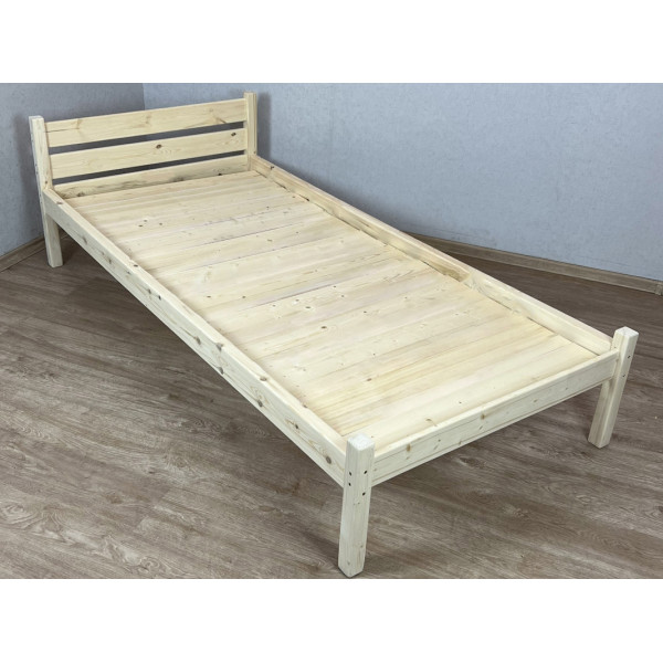 Кровать односпальная Классика из массива сосны со сплошным основанием, 190х100 см (габариты 200х110), без покраски