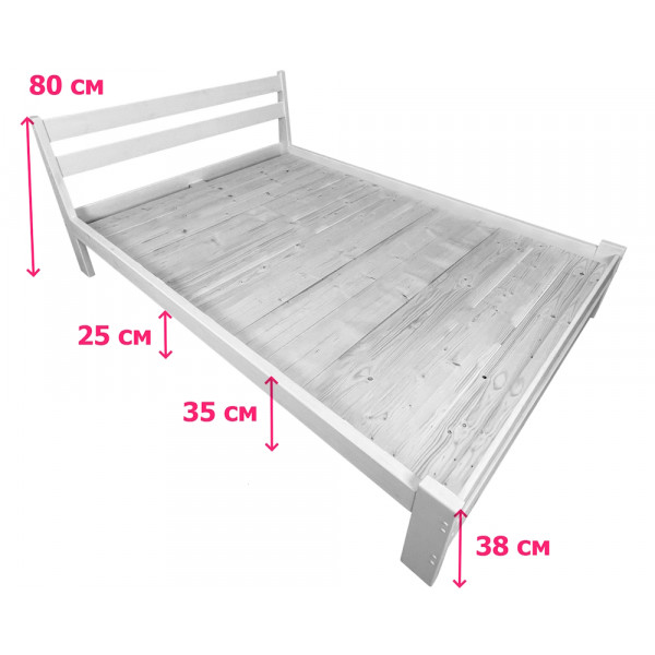 Кровать полутороспальная Мишка усиленная из массива сосны со сплошным основанием, 200х120 см (габариты 210х130), лакированная
