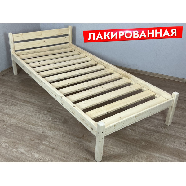 Кровать односпальная Классика из массива сосны с реечным основанием, 190х100 см (габариты 200х110), лакированная