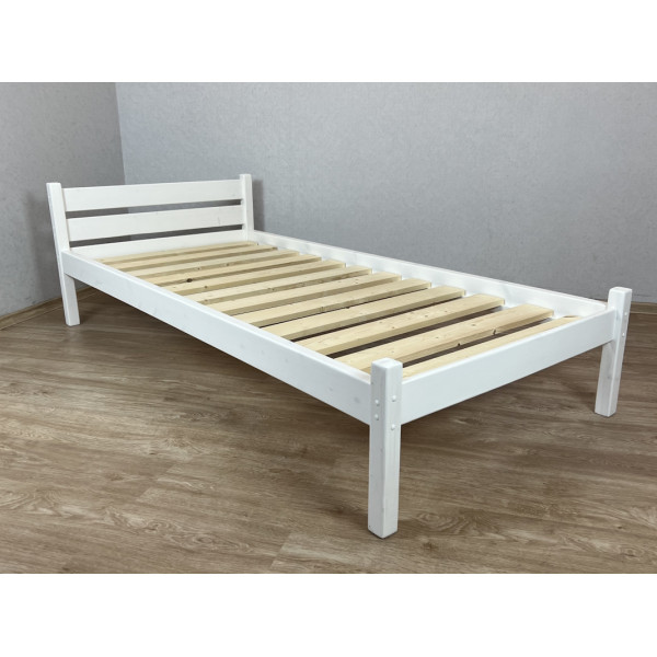 Кровать односпальная Классика из массива сосны с реечным основанием, 190х100 см (габариты 200х110), цвет белый