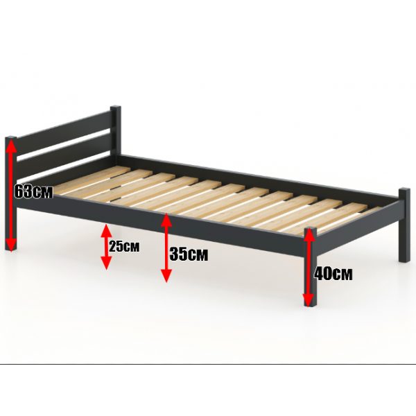 Кровать односпальная Классика из массива сосны с реечным основанием, 200х100 см (габариты 210х110), цвет антрацит