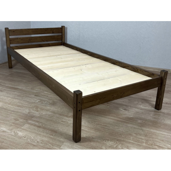 Кровать односпальная Классика из массива сосны со сплошным основанием, 190х100 см (габариты 200х110), цвет темный дуб