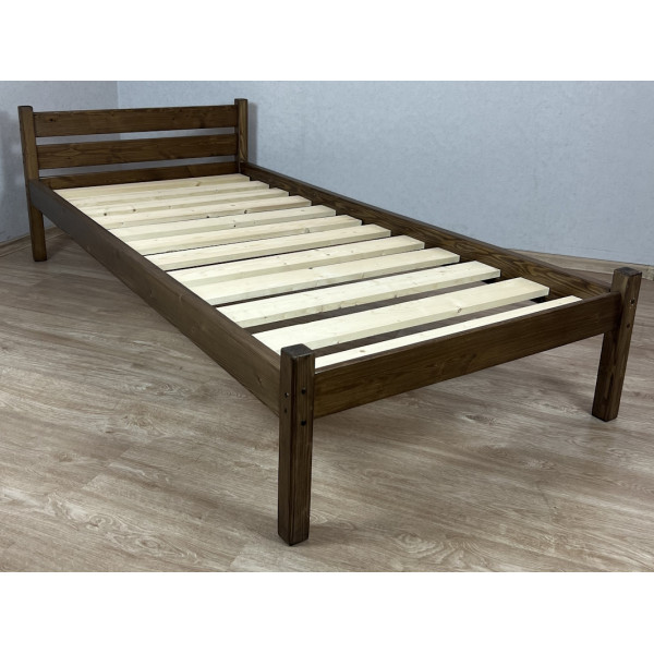 Кровать односпальная Классика из массива сосны с реечным основанием, 190х100 см (габариты 200х110), цвет темный дуб
