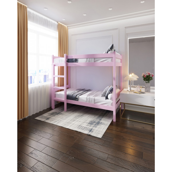 Двухъярусная кровать из массива сосны 190х100 см (габариты 200х110), цвет розовый