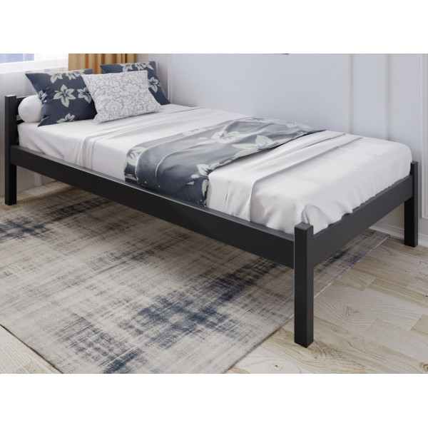 Кровать односпальная Классика из массива сосны с реечным основанием, 190х100 см (габариты 200х110), цвет антрацит