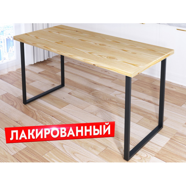 Стол кухонный Loft с лакированной столешницей из массива сосны 40 мм и черными металлическими ножками, 140х60х75 см