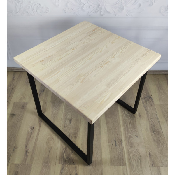 Стол кухонный Loft квадратный с лакированной столешницей из массива сосны 40 мм и черными металлическими ножками, 80х80х75 см