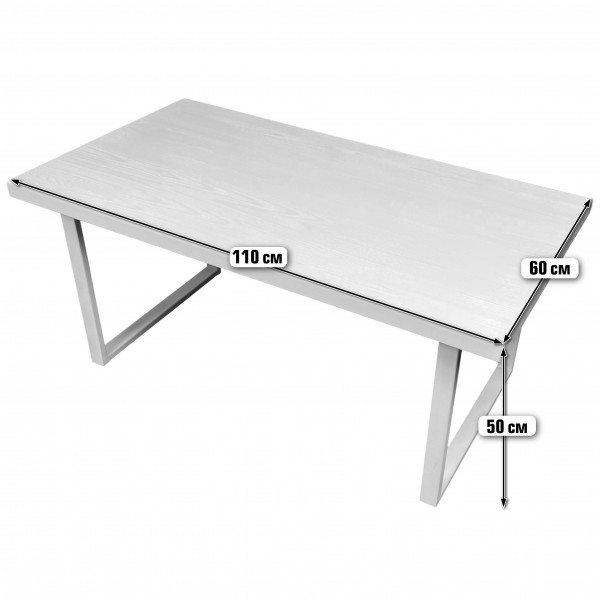 Стол кухонный Loft с лакированной столешницей из массива сосны 40 мм и белыми металлическими ножками, 110х60х75 см
