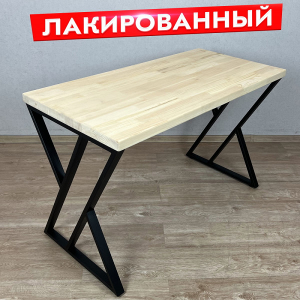 Стол кухонный Loft с лакированной столешницей из массива сосны 40 мм и черными металлическими Z-образными ножками, 130х60х75 см