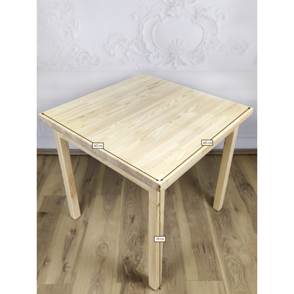 Стол кухонный Классика квадратный из массива сосны, столешница 40 мм, без шлифовки и покраски,, 60х60х75 см