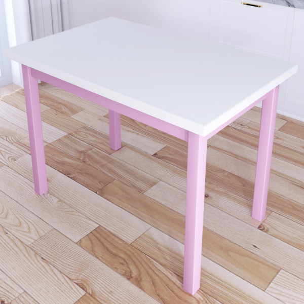 Стол кухонный Классика со столешницей белого цвета из массива сосны 40 мм и розовыми ножками, 90х60х75 см