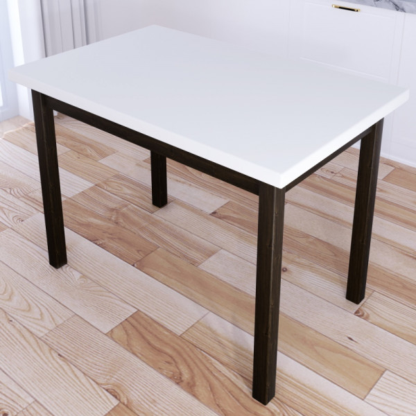 Стол кухонный Классика со столешницей белого цвета из массива сосны 40 мм и ножками цвета темного дуба, 90х60х75 см