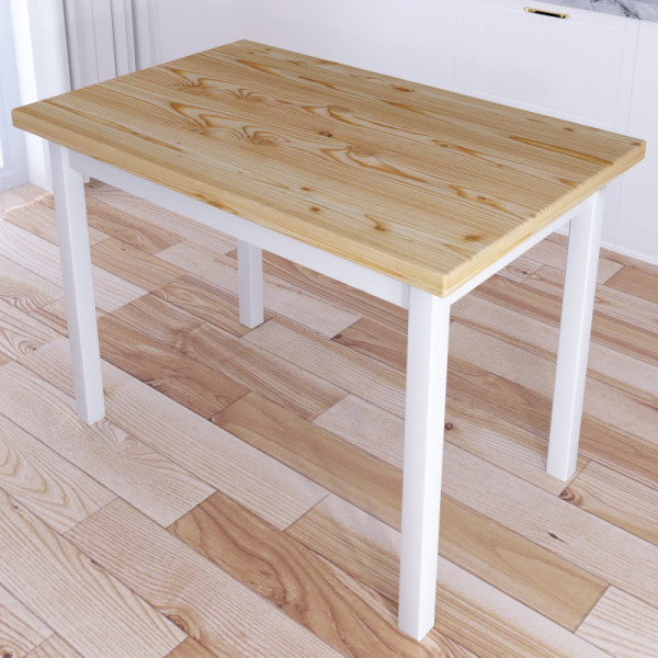 Стол кухонный Классика с лакированной столешницей из массива сосны 40 мм и белыми ножками, 90х60х75 см