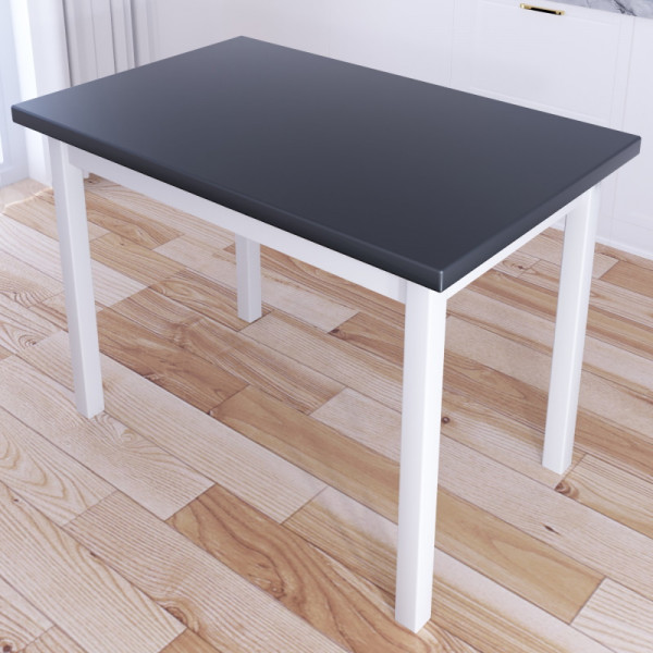 Стол кухонный Классика со столешницей цвета антрацит из массива сосны 40 мм и белыми ножками, 110х60х75 см
