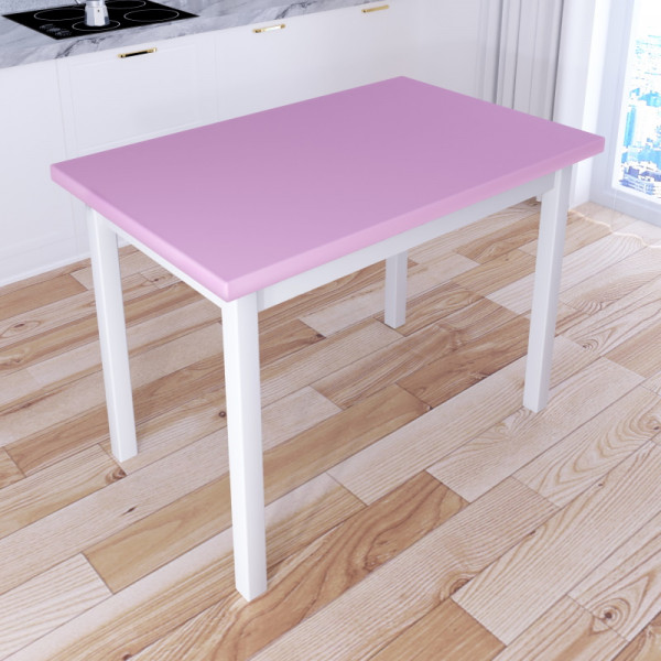 Стол кухонный Классика со столешницей розового цвета из массива сосны 40 мм и белыми ножками, 110х60х75 см