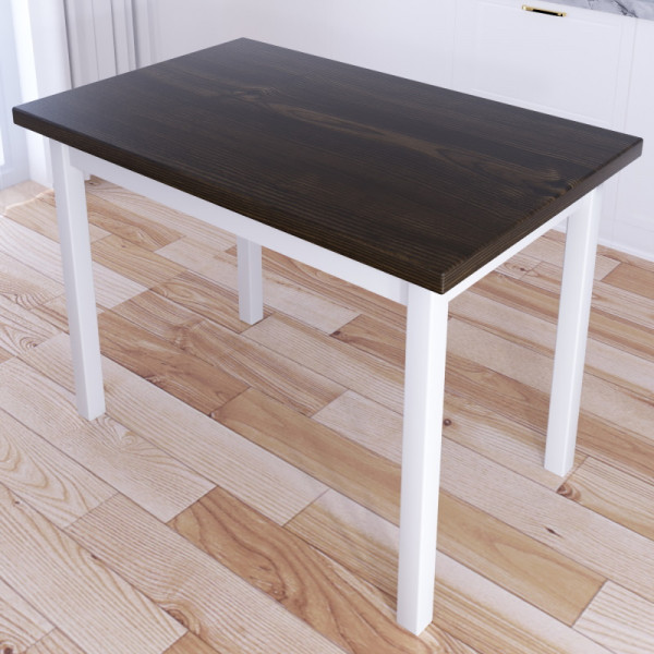 Стол кухонный Классика со столешницей цвета темного дуба из массива сосны 40 мм и белыми ножками, 110х60х75 см