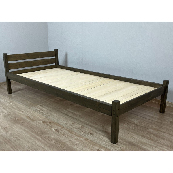 Кровать односпальная Классика из массива сосны со сплошным основанием, 190х100 см (габариты 200х110), цвет венге