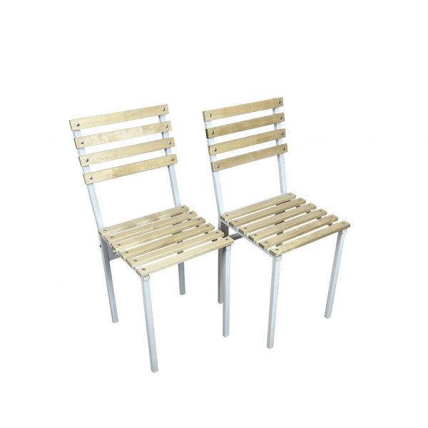 Комплект стульев металлических универсальных, белый каркас с березовой спинкой и сиденьем без покрытия, 2 шт.