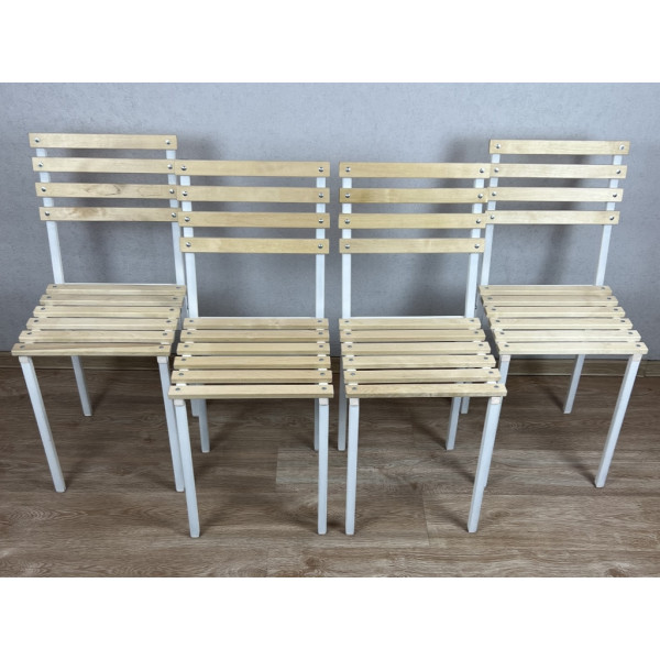 Комплект стульев металлических универсальных, белый каркас с березовой спинкой и сиденьем без покрытия, 4 шт.