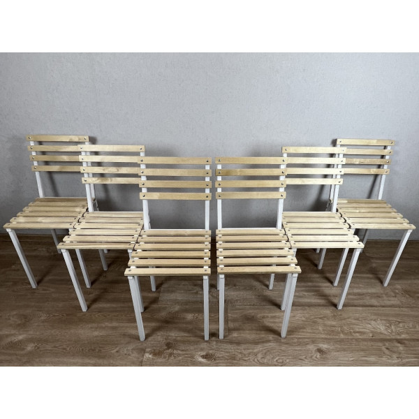 Комплект стульев металлических универсальных, белый каркас с березовой спинкой и сиденьем без покрытия, 6 шт.