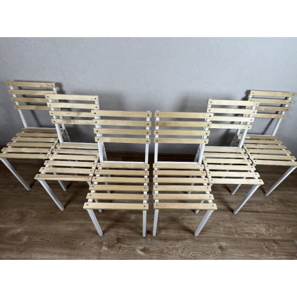 Комплект стульев металлических универсальных, белый каркас с березовой спинкой и сиденьем без покрытия, 6 шт.