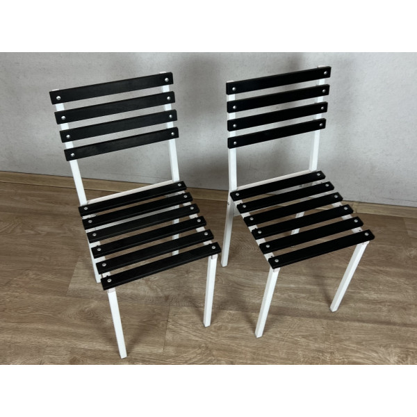 Комплект стульев металлических универсальных, белый каркас с черной березовой спинкой и сиденьем, 2 шт.