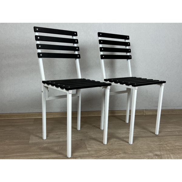 Комплект стульев металлических универсальных, белый каркас с черной березовой спинкой и сиденьем, 2 шт.
