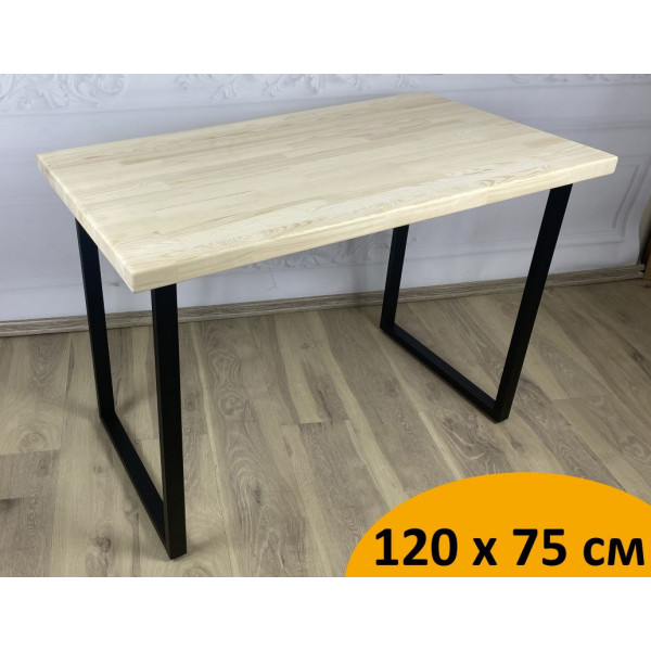 Стол кухонный Loft из массива сосны без шлифовки и покраски, 120х75х75 см, с черными металлическими ножками