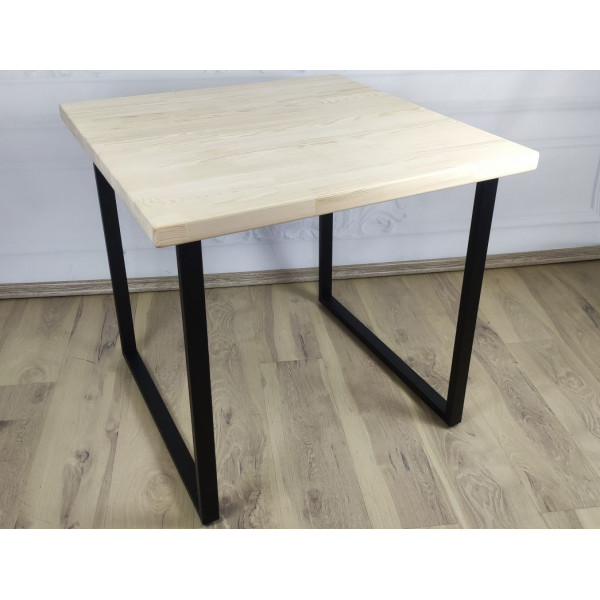 Стол кухонный Loft с квадратной столешницей из массива сосны 40 мм без шлифовки и покраски и черными металлическими ножками, 60x60х75 см
