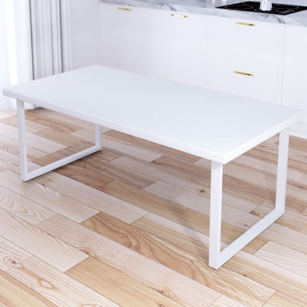 Стол журнальный Loft со столешницей белого цвета из массива сосны 40 мм и белыми металлическими ножками, 130х60х50 см