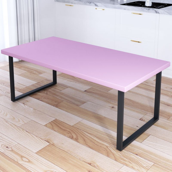 Стол журнальный Loft со столешницей розового цвета из массива сосны 40 мм и черными металлическими ножками, 130х80х50 см