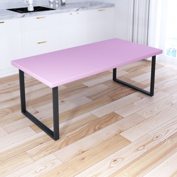 Стол журнальный Loft со столешницей розового цвета из массива сосны 40 мм и черными металлическими ножками, 130х75х50 см