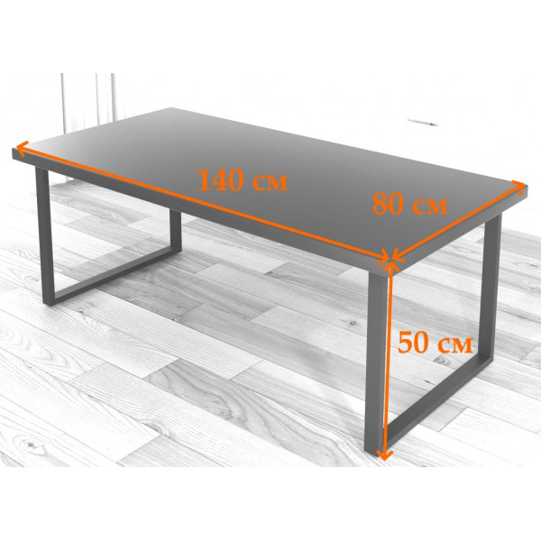 Стол журнальный Loft со столешницей цвета антрацит из массива сосны 40 мм и черный металлическими ножками, 140х80х50 см