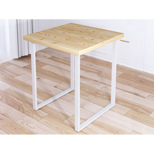 Стол кухонный Loft с квадратной столешницей из массива сосны 40 мм без шлифовки и покраски и белыми металлическими ножками, 80x80х75 см