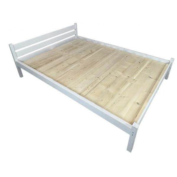 Кровать двуспальная Классика из массива сосны со сплошным основанием, 190х140 см (габариты 200х150), цвет белый