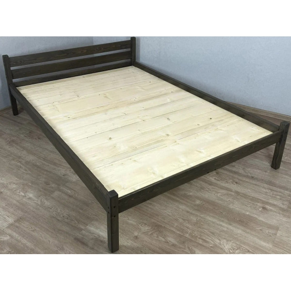 Кровать двуспальная Классика из массива сосны со сплошным основанием, 190х140 см (габариты 200х150), цвет венге