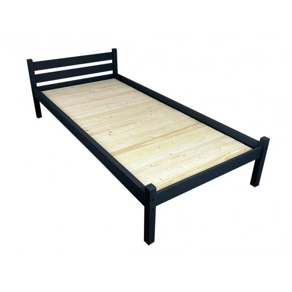 Кровать односпальная Классика из массива сосны со сплошным основанием, 190х80см (габариты 200х90), цвет антрацит