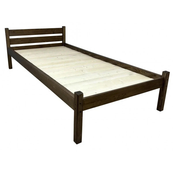 Кровать односпальная Классика из массива сосны со сплошным основанием, 190х80 см (габариты 200х90), цвет темный дуб