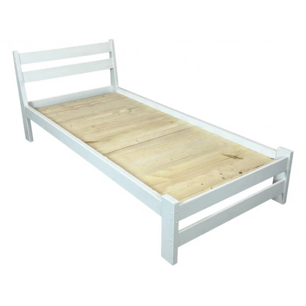Кровать односпальная Мишка усиленная из массива сосны со сплошным основанием, 200х80 см (габариты 210х90), цвет белый