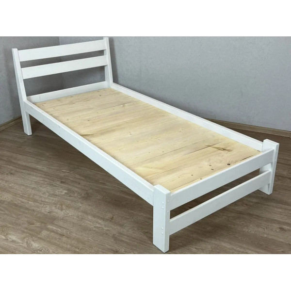 Кровать односпальная Мишка усиленная из массива сосны со сплошным основанием, 200х90 см (габариты 210х100), цвет белый
