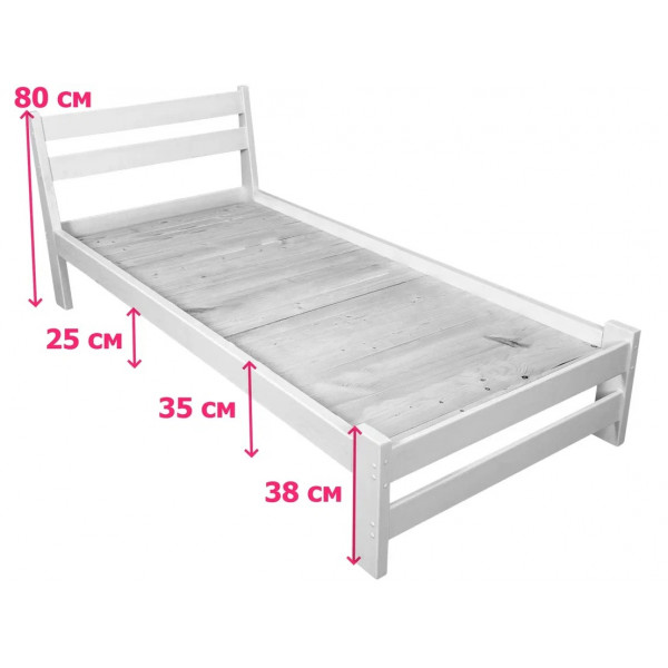 Кровать односпальная Мишка усиленная из массива сосны со сплошным основанием, 190х90 см (габариты 200х100), цвет белый