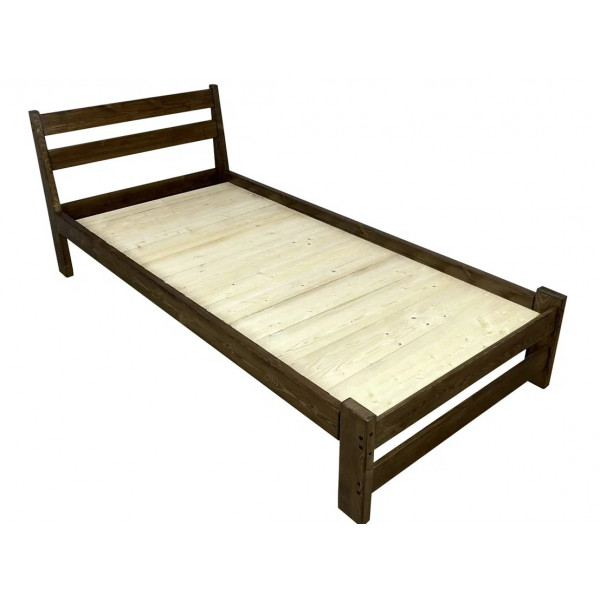 Кровать односпальная Мишка усиленная из массива сосны со сплошным основанием, 200х80 см (габариты 210х90), цвет темный дуб