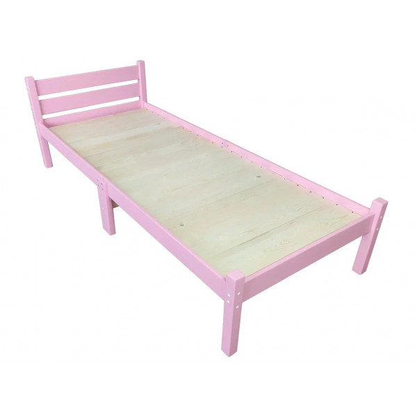 Кровать односпальная Классика Компакт сосновая со сплошным основанием, розовая, 200х70 см