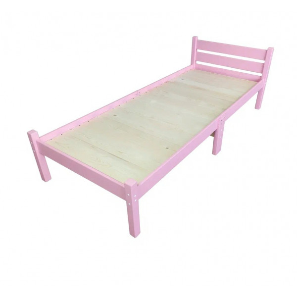 Кровать односпальная Классика Компакт сосновая со сплошным основанием, розовая, 200х80 см
