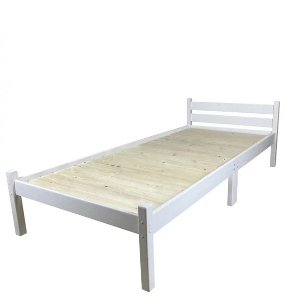 Кровать односпальная Классика Компакт сосновая со сплошным основанием, белая, 200х60 см