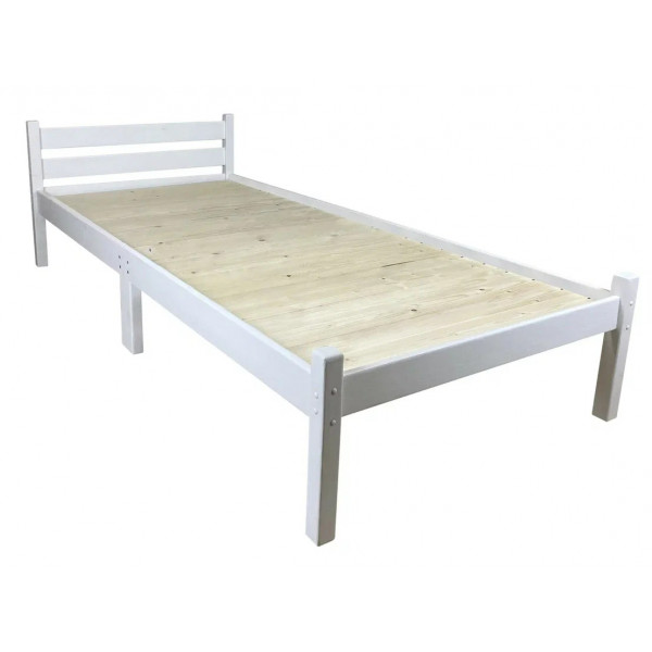 Кровать односпальная Классика Компакт сосновая со сплошным основанием, белая, 190х60 см