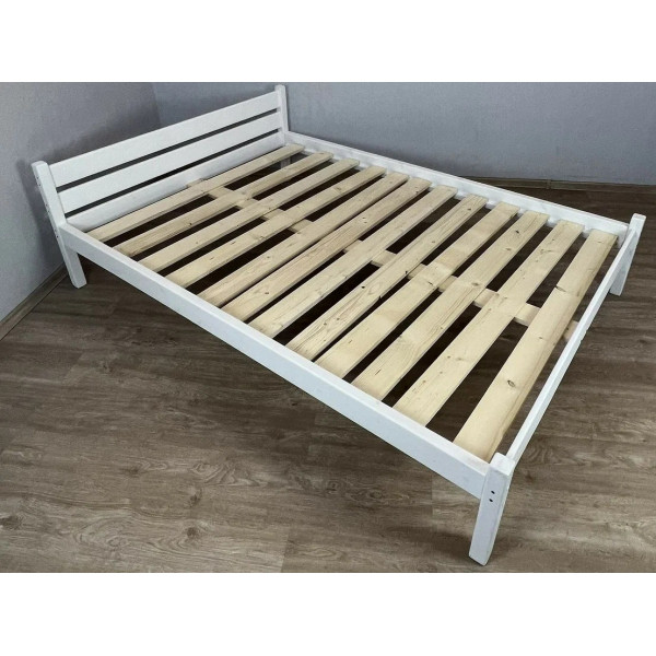 Кровать Классика лакированная из массива сосны с основанием двуспальная 200х140см, цвет белый (габариты 210х150)