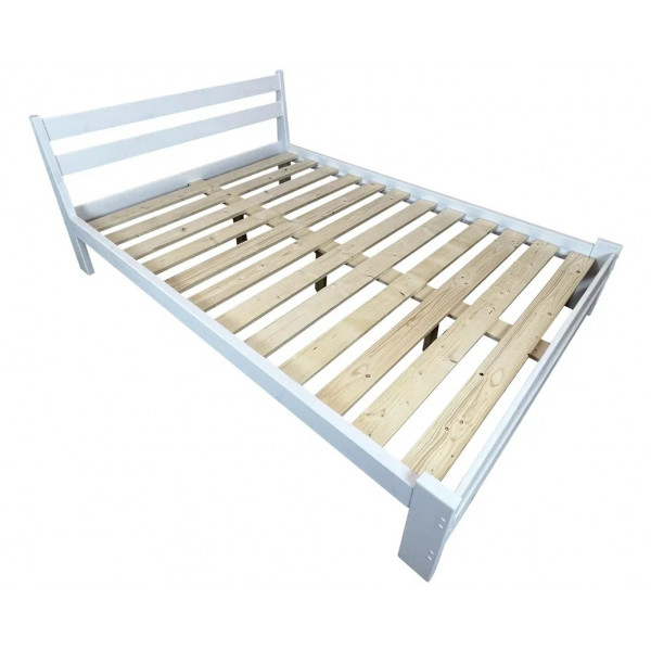Кровать Мишка усиленная лакированная из массива сосны с основанием 190х120 см, цвет белый (габариты 200х130)